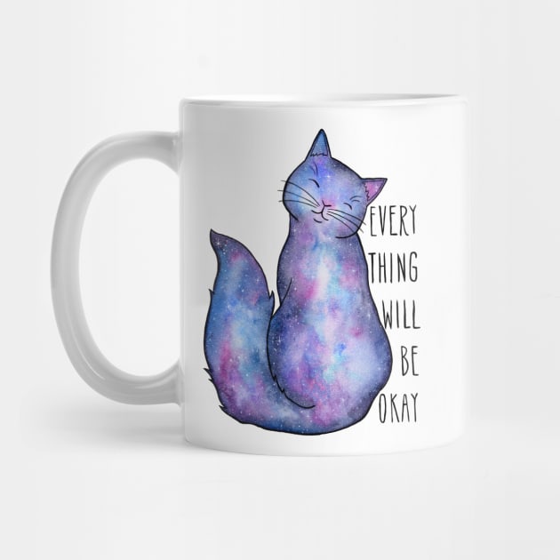 Everything Will Be Ok Blue Galaxy Cat by dragonstarart